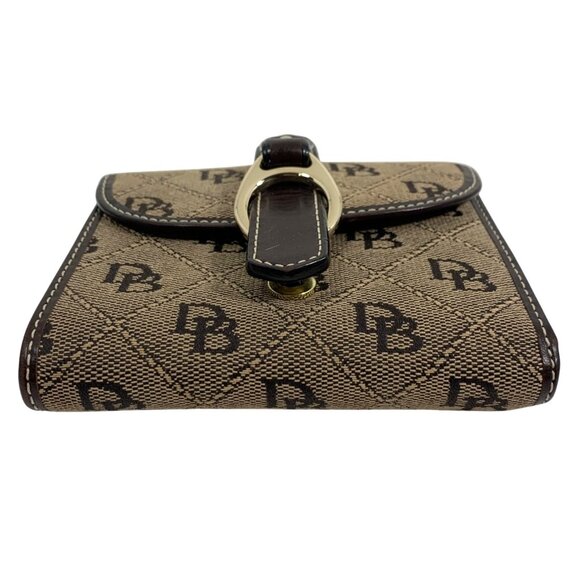 Dooney Bourke Signature Compact Wallet Trifold Brown/Tan Jacquard Leather Trim - Picture 3 of 11